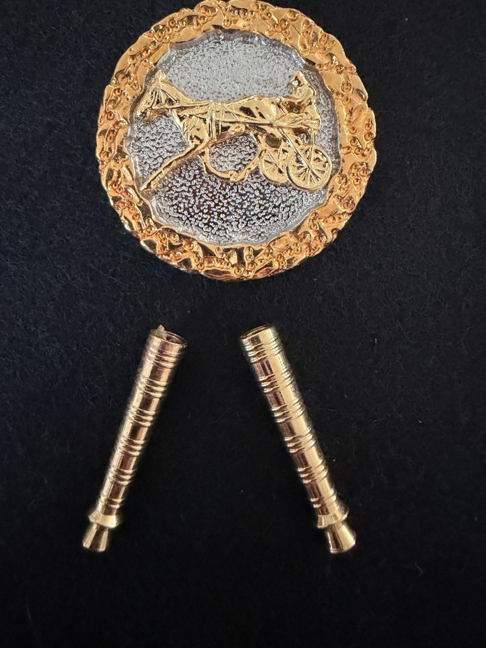 Western Vintage Wilmarth Horse And Racing Cart Bolo Tie Clasp And Tie Tips